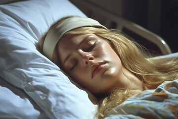 Pale Blonde Woman Sleeping Peacefully in Hospital Bed