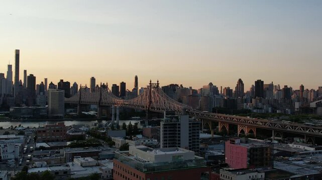 Aerial view of Queens bridge at sunset