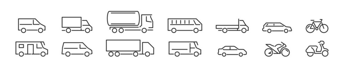 Transport icon set. Different transport types. transportation in linear style. Vector illustration