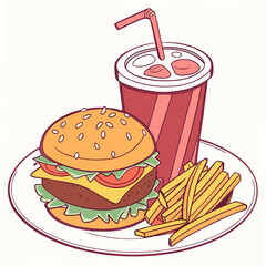 fast food meal , white background, 