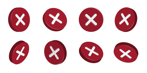 Cross mark icon set, cancel decline sign icon 3D style