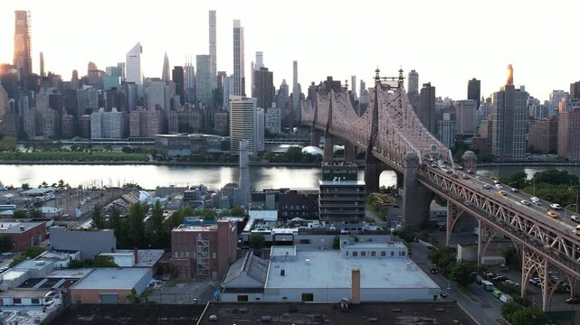 Aerial view of Queens bridge at sunset