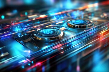 Futuristic control panel with glowing components