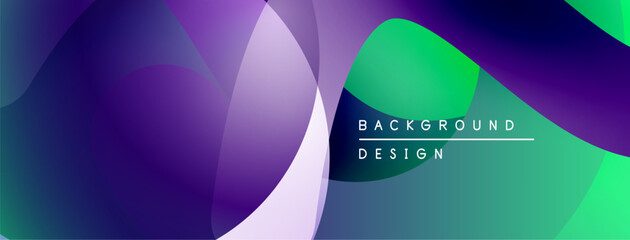 Fototapeta premium Abstract fluid shapes, vibrant colors blend. Modern design, smooth gradients create dynamic visual effect. Background features text elements.