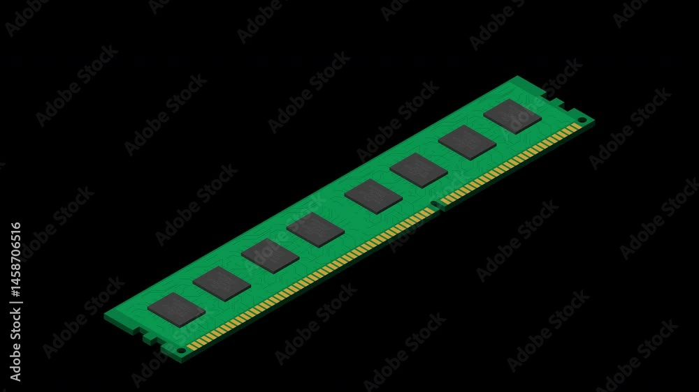 Fototapete Isometric random access memory animation. RAM memory realistic 3d isometric. Computer hardware components. Transparent background with alpha channel