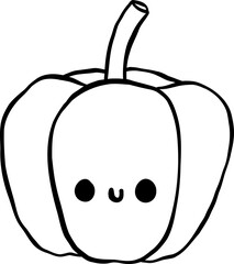 Cute Cartoon Green Bell Pepper Character Doodle Outline Farmer Market
