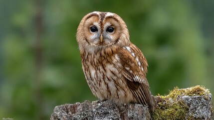 Owl perched on stump