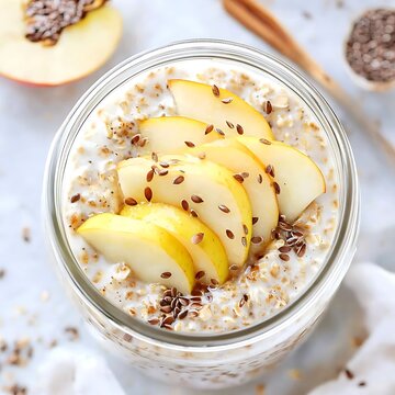 Overnight oats apple slices and flaxseeds a prep ahead breakfast rich in fiber omega 3s and natural sweetness