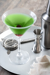 Japanese slipper cocktail on wooden table
