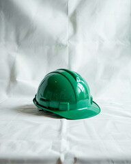 Green Safety Helmet on White Background Construction Site Equipment