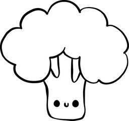 Cute Cartoon Broccoli Doodle Outline Illustration