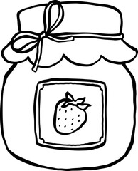 Cute Strawberry Jam Jar Hand Drawn Doodle Outline Farmer Market