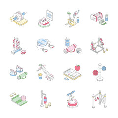 Download premium set of gym and workout tools isometric icons