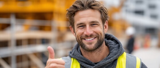 Smiling construction worker giving thumbs up