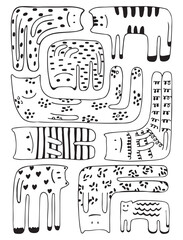 Bright colorful cute cats in cartoon style set. Cute animals isolated on white background. Vector illustration