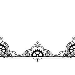 Steampunk Border Ornament, Gears and Filigree, Minimalist Design