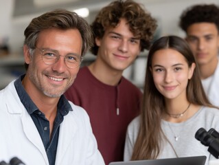 Obraz premium Teacher and students in lab