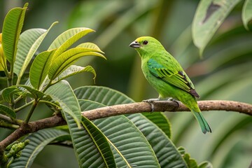 Obraz premium green canary bird on tree branch