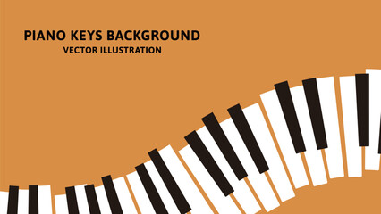 16:9の背景素材。カーブしたピアノの鍵盤のレトロなデザインのベクターイラストデータ