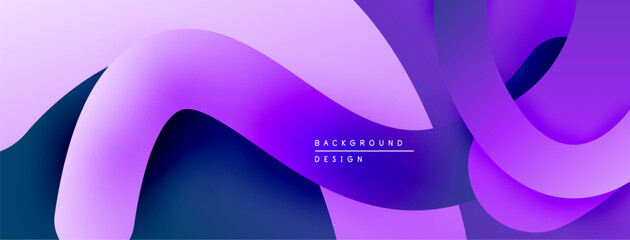 Abstract fluid shapes, purple hues dominate design. Smooth gradients create dynamic visual flow. Modern background element.