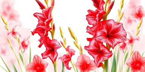 Red Gladioli Watercolor Floral Background