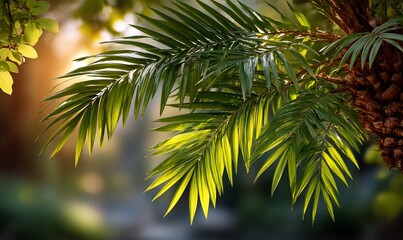 Fototapeta premium Vibrant Palm Leaves in Sunlight