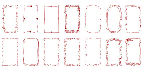 Set of Simple Line Art Hand Drawn Frames, Vector Illustrations
