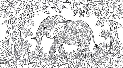 Obraz premium Elephant Mandala in a Tropical Garden: A Coloring Page Masterpiece