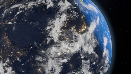 宇宙から見た照らされた地球