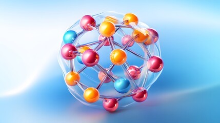 Colorful molecular structure design on a light blue background.