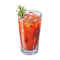 Bloody Mary cocktail speckled with cracked pepper. Watercolor illustration on transparent background.
