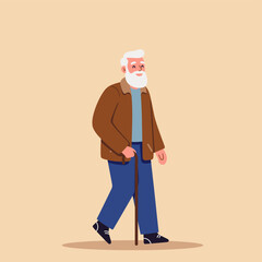 Elderly Man Walking with Cane Illustration