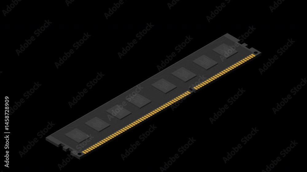 Fototapete Isometric random access memory animation. RAM memory realistic 3d isometric. Computer hardware components. Transparent background with alpha channel