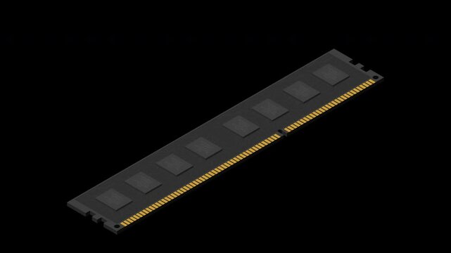 Isometric random access memory animation. RAM memory realistic 3d isometric. Computer hardware components. Transparent background with alpha channel