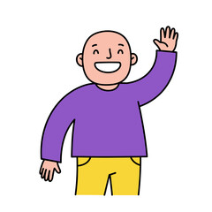 Friendly Gesture: A cheerful person extending a warm greeting, their hand raised in a wave, embodying friendliness and approachability.