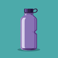 Water Bottle in Teal: A minimalist depiction of a sleek, purple water bottle against a vivid teal background, embodying the essence of hydration and eco-consciousness.