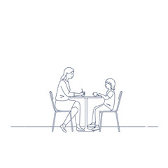 Therapy Session: A detailed sketch captures a therapist engaging with a child, seated across from each other at a table, creating a connection of understanding and care.