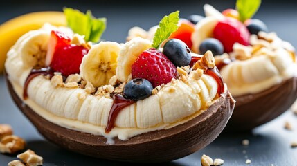 Chocolate Banana Boats with Ice Cream and Berries
