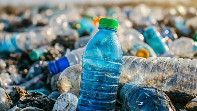Plastic Waste: A poignant image of plastic bottles washed ashore, serving as a stark reminder of the environmental challenge posed by discarded plastic waste.