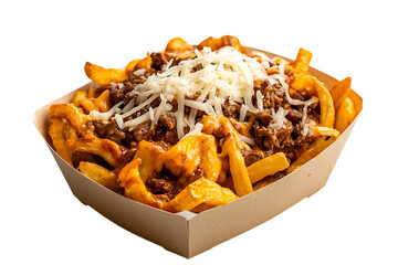 Delicious Loaded Cheese Fries with Ground Beef on transparent background