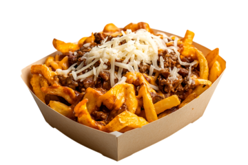 Delicious Loaded Cheese Fries with Ground Beef on transparent background