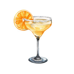 Sidecar cocktail sweetened with orange liqueur brightness. Watercolor illustration on transparent background.