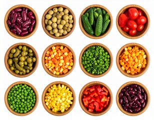Naklejka premium different vegetables in different small wooden bowl
