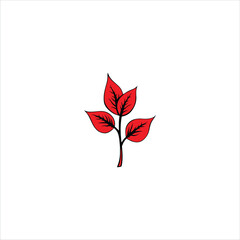 Abstract Vector Logo Icon Illustration of Three Red Leaves with Black Veins on a White Background