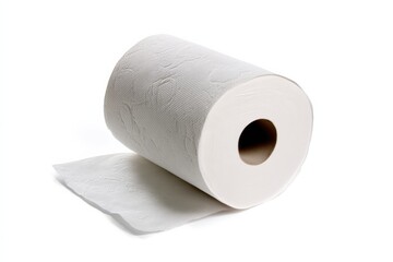 Fototapeta premium White paper towel roll lying on a clean surface with a portion unrolled in a bright setting