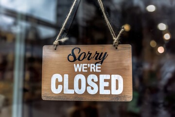 Sign indicating closure of a business during the afternoon with a wooden texture and clear lettering