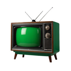 old TV with green screen on transparent background
