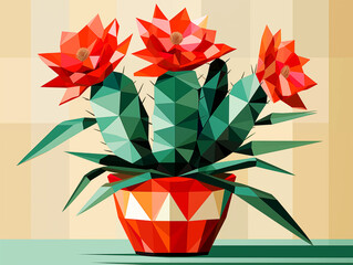 Geometric Cactus Illustration &ndash; Bold Abstract Desert Plant in Modern Art Style


