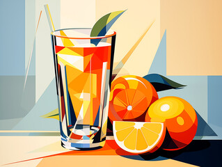 Geometric Lemonade Illustration &ndash; Colorful Abstract Art with Citrus and Bold Shapes


