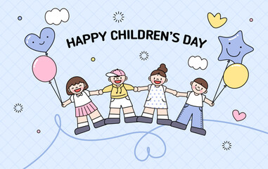 어린이날, 어린이들이 손을 잡고 둥글게 서서 웃고있는 이미지